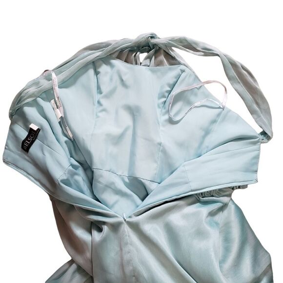 Belsoie Twisted Halter Tiffany Chiffon Gown Size 12 - Picture 11 of 16